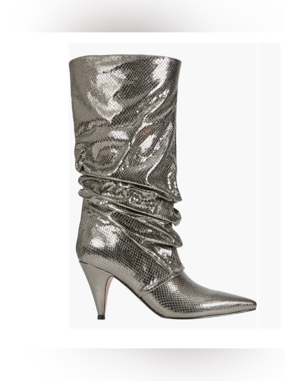 NEW Marc Fisher Size 5.5 Slouch Snake Print Stiletto Tall Boot Pewter rare!